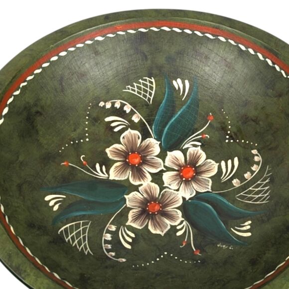 Hand Painted Floral Wooden Bowl: Rustic Centerpiece Decor - Picture 6 of 7